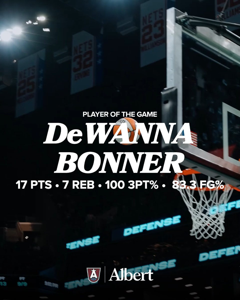 DB, WELCOME TO THE PARTY 🅰️ Our vet spark off the bench showed up to remind us that she is exactly who she thinks she is! With an efficient night from the field, including a perfect night from beyond the arc, DeWanna Bonner is YOUR Albert Player of the Game!