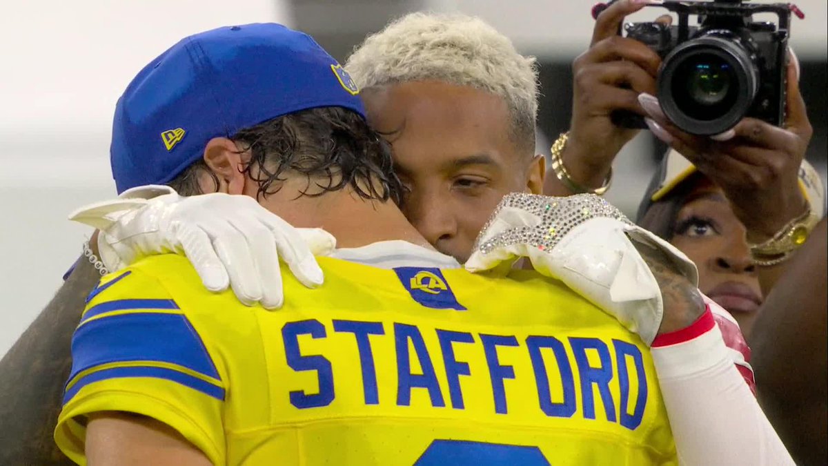 OBJ and Matthew Stafford ❤️ The former teammates linking up postgame.