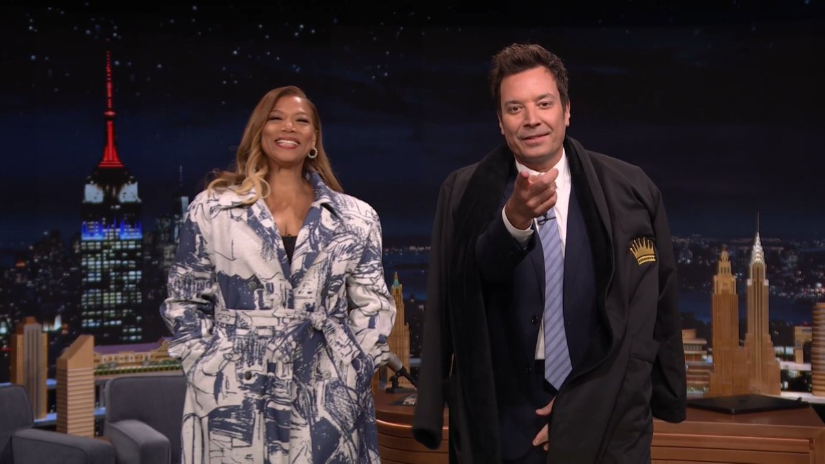 .Queen Latifah bribes Jimmy to join her The Voice team with a custom jacket 😂 #FallonTonight #TheVoice