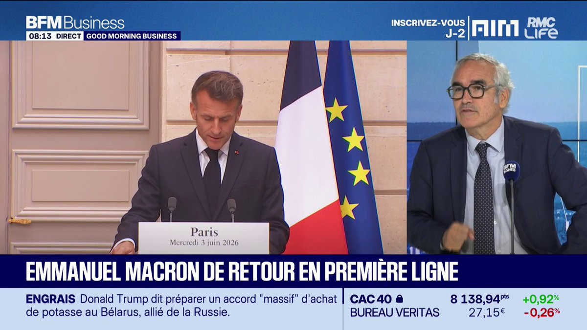 Emmanuel Macron de retour en première ligne🇫🇷 "C'est une suractivité qui interroge. J'ai deux hypothèses : il sait qu'il lui reste quelques mois, il veut laisser une bonne image ou il veut simplement peser sur la campagne" 🎙️Bruno Jeudy, Directeur délégué de La Tribune Dimanche
