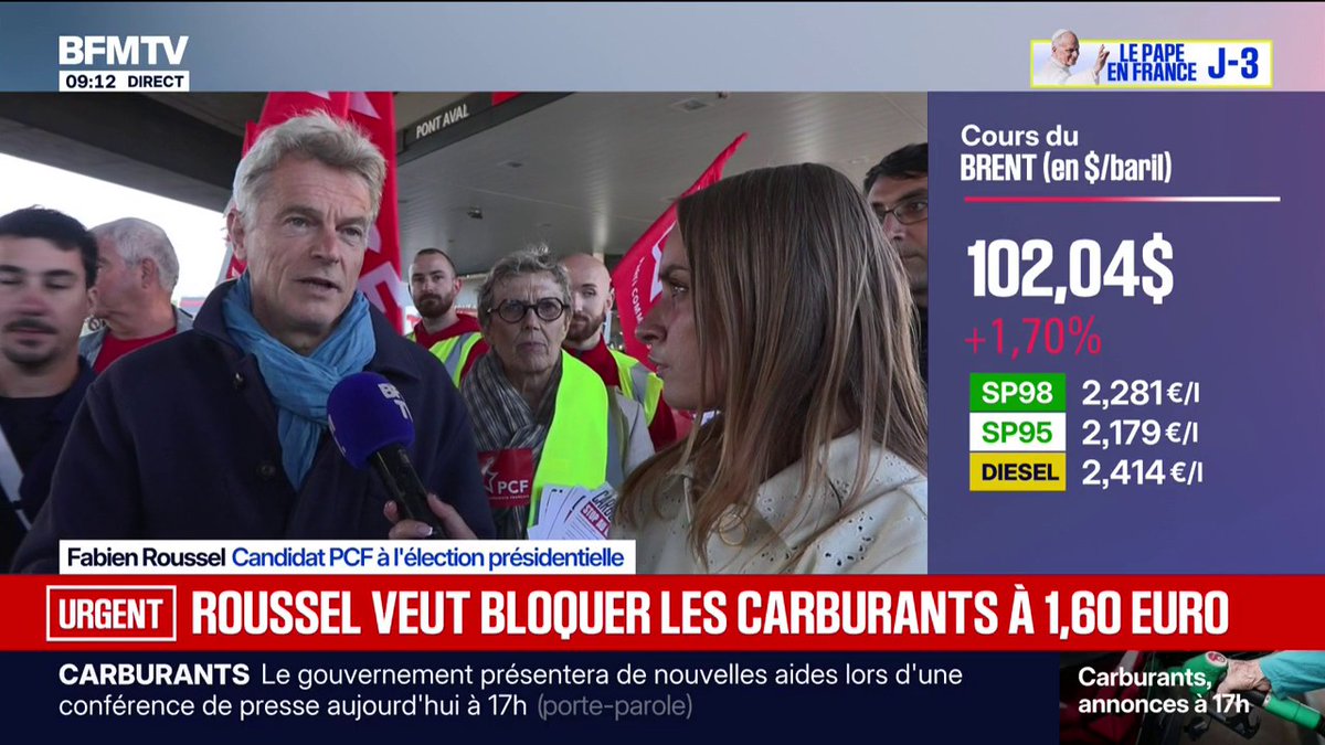 Crise des carburants: Fabien Roussel, candidat PCF à l'élection présidentielle, appelle à une "nationalisation sanction" contre Total