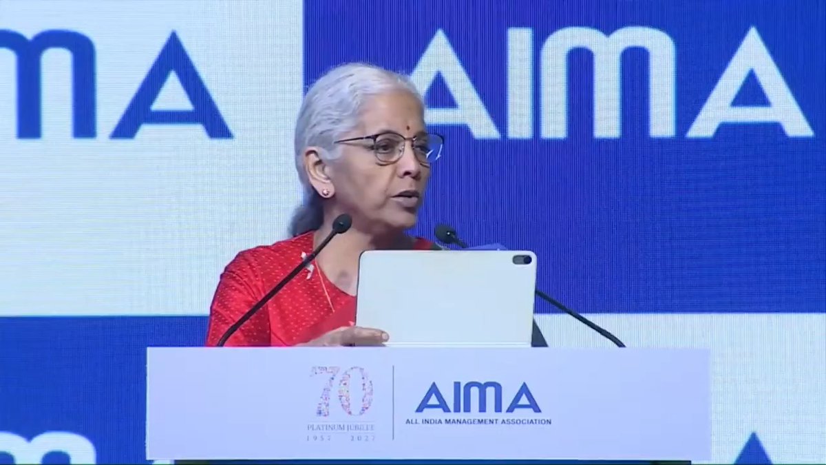 Over the next 20 years, the challenge is not simply to keep creating more startups. It is to see how many of today's startups can become large, professionally managed and enduring corporations. AIMA and established corporate leaders can help these enterprises make the difficult transition from founder-led ventures to institution-led companies — without losing the entrepreneurial energy that created them in the first place. - Smt Nirmala Sitharaman at the 53rd National Management Convention of All India Management Association in New Delhi