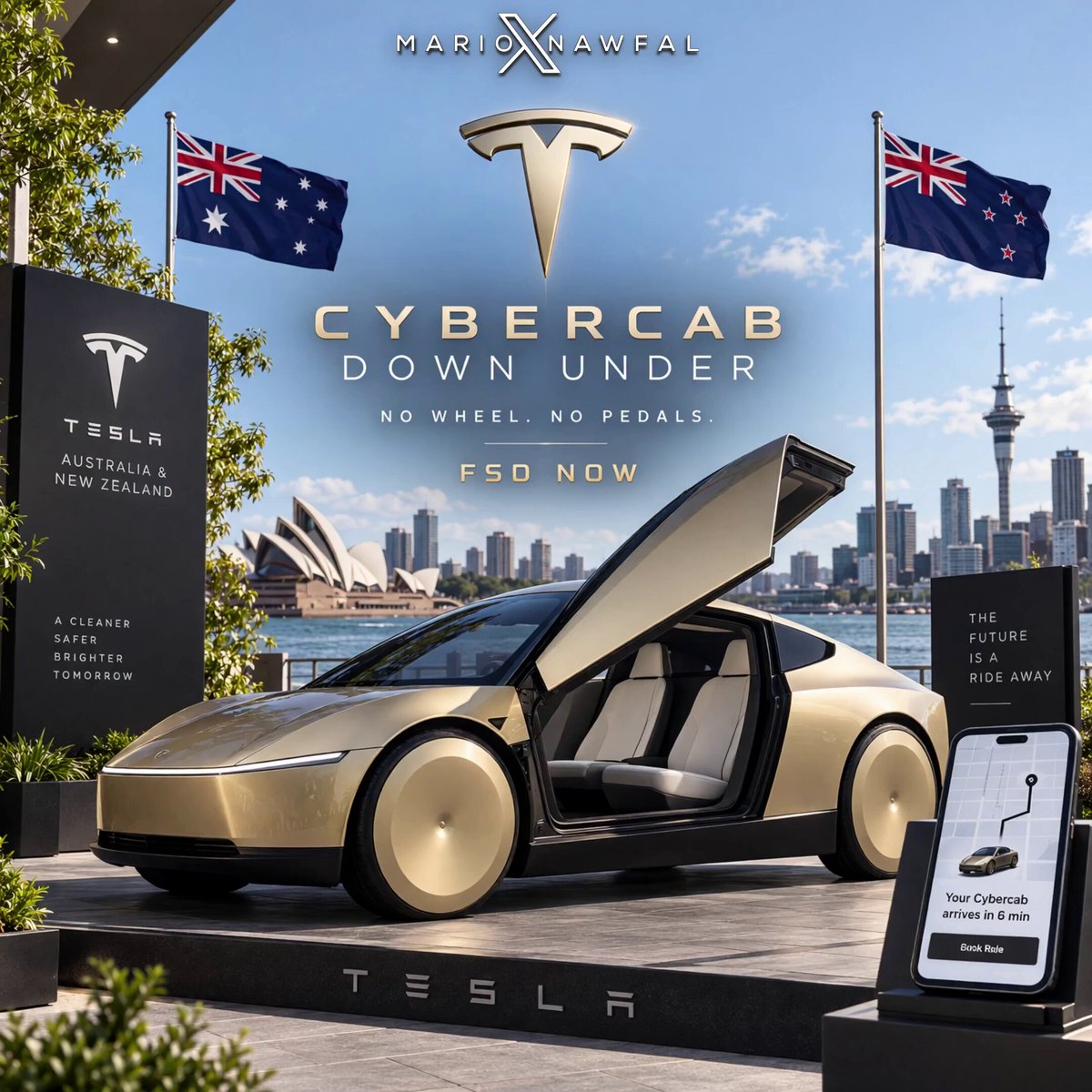 Australia and New Zealand are about to get a very close look at Tesla’s endgame. Cybercab is down under, giving people their first proper look at the purpose-built Robotaxi up close. No steering wheel. No pedals. Just the car Tesla designed for a world where driving becomes optional. Cybercab shows where Tesla is going. FSD Supervised lets you taste it now. Tesla TeslaAUNZ / Writer: Annette, Grok Imagine Designer: Janné
