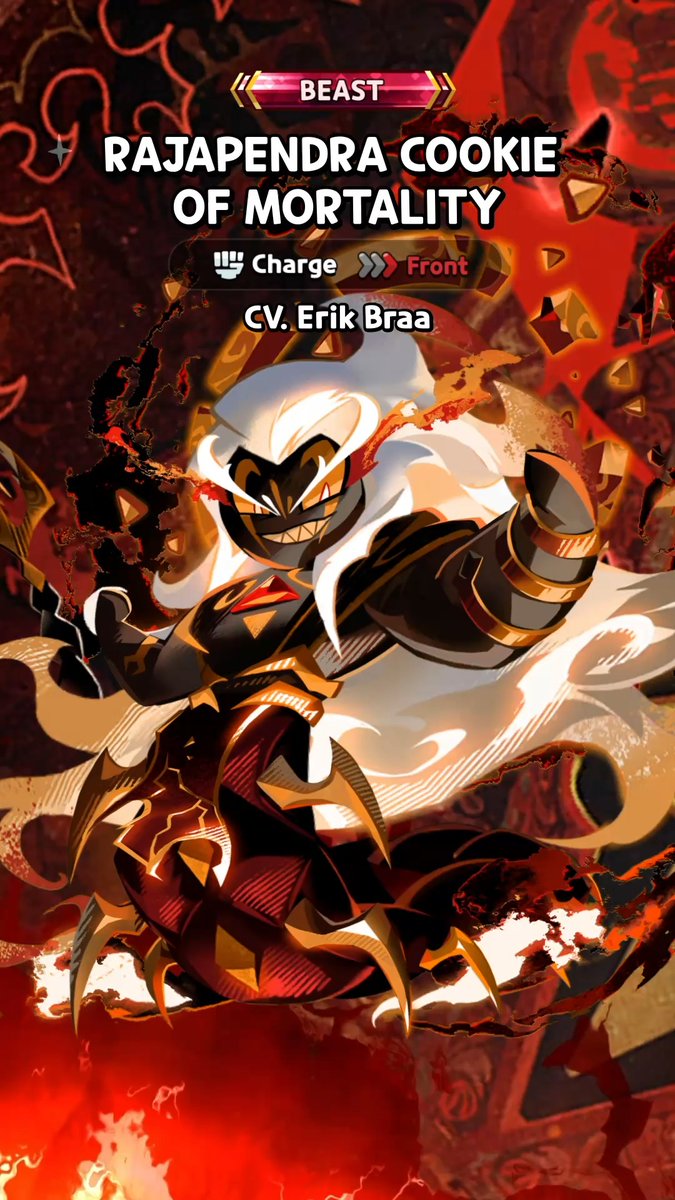 "Only unfaltering Mortality is eternal!" Meet 🦂 #RajapendraCookie, the Cookie who believes in the end of radiant civilizations at the hand of Mortality, in #CookieRunKingdom now! #CookieRun #VoiceActor