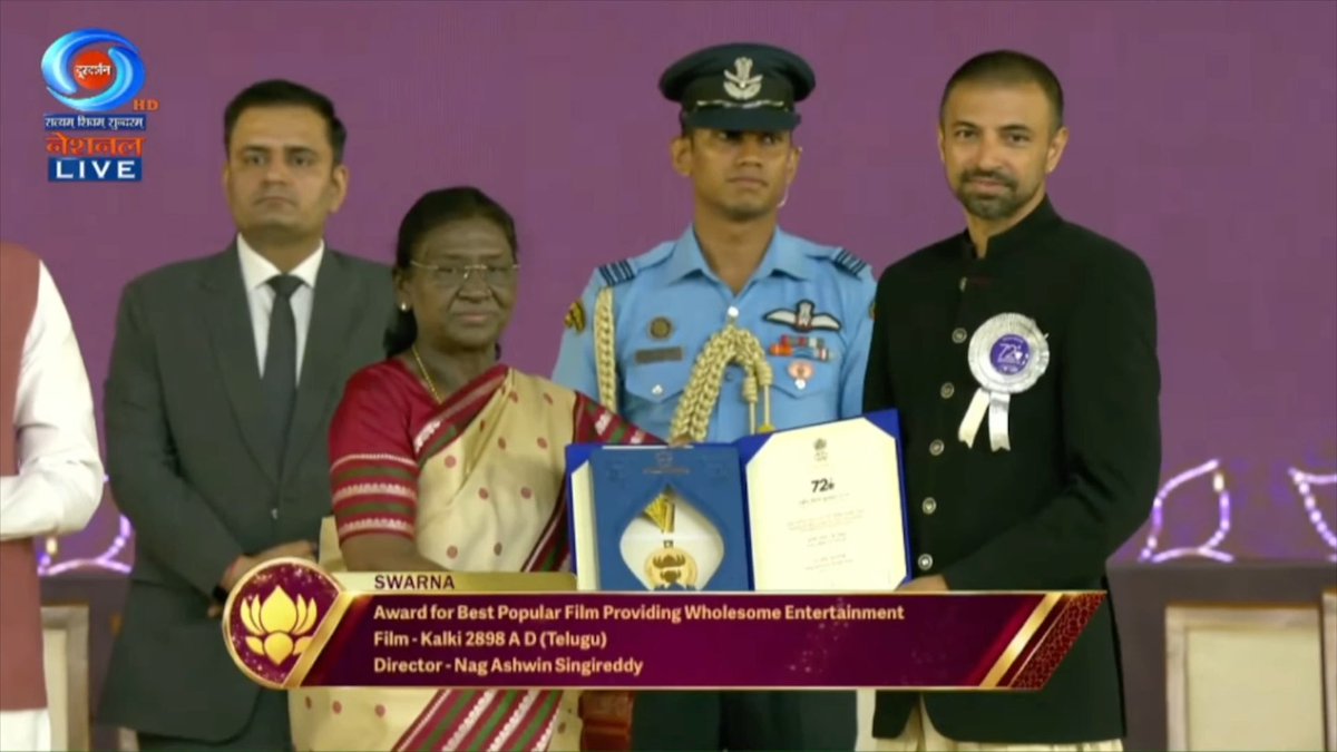 Proud and honoured to receive the National Award for #Kalki2898AD in the category of Best Popular Film Providing Wholesome Entertainment. Grateful to the Government of India and the esteemed jury for this prestigious recognition. #72ndNationalFilmAwards