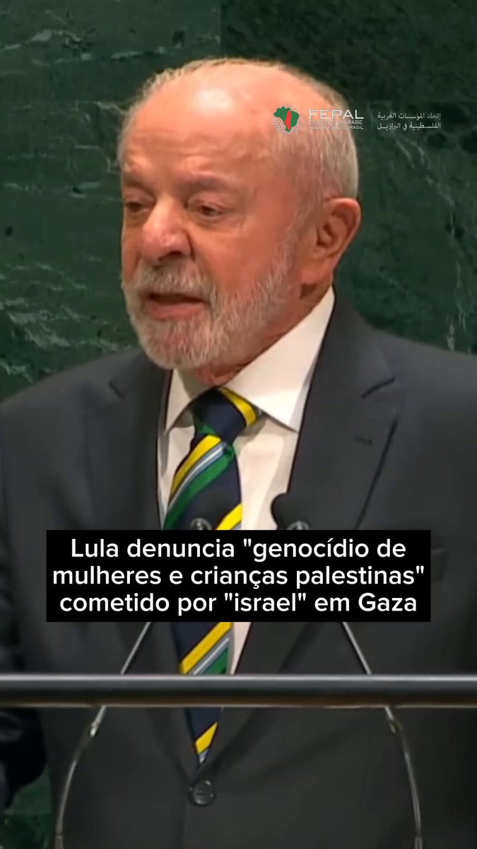 Abrindo a Assembleia-Geral da ONU, Lula denuncia "genocídio de mulheres e crianças" palestinas cometido por "israel" em Gaza, perseguição contra tribunais internacionais feita pelos EUA para blindar israelenses e expansão dos assentamentos judaicos ilegais na Cisjordânia Ocupada.