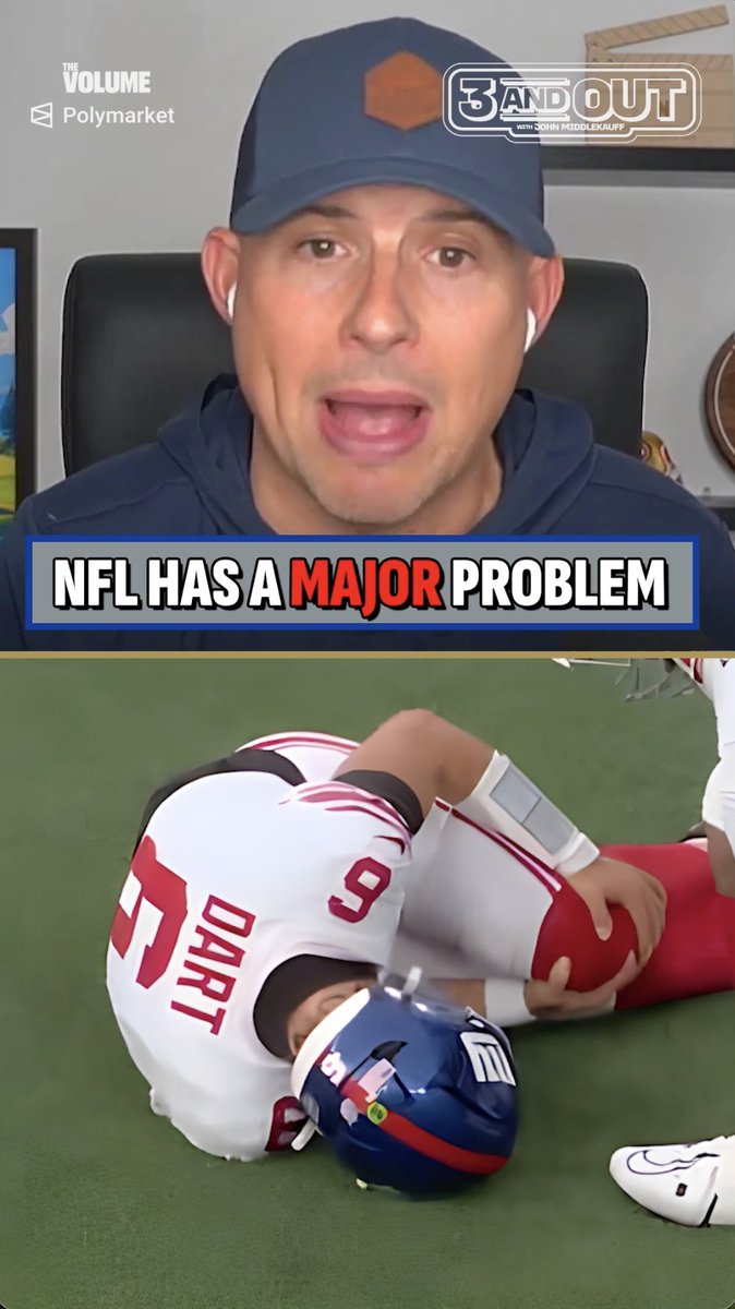 “You can’t convince me [injuries] have EVER happened at this rate. It’s OUTRAGEOUS.” John Middlekauff reacts to NFL’s alarming wave of injuries after QBs Jaxson Dart, Caleb Williams &amp; Jayden Daniels went down and explains his theory on WHY it keeps getting worse.