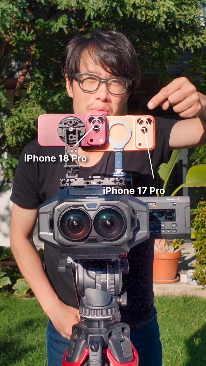 iPhone 18 Pro vs 17 Pro for 3D. Big GAP 😱 Apple iPhone 18 Pro variable aperture is built for 3D spatial video. If you shoot spatial video on iPhone 17 Pro at interview distance, the main camera is fixed at F1.78 and that eye goes soft while the F2.2 Ultra Wide eye stays sharp. Your brain notices something is off. That is why some iPhone 3D feels off on Apple Vision Pro. Switch the iPhone 18 Pro to spatial video and watch the aperture blades close down. Both eyes now hold a closer depth of field and the 3D is easier to watch. Same 1080p30, same resolution. The difference is the blazes, not the sensor. And the $30,000 Blackmagic Design URSA Cine Immersive cinema camera still wins. Send this to the friend who told you the 18 Pro camera is the same as last year. #iPhone18Pro #SpatialVideo #visionpro
