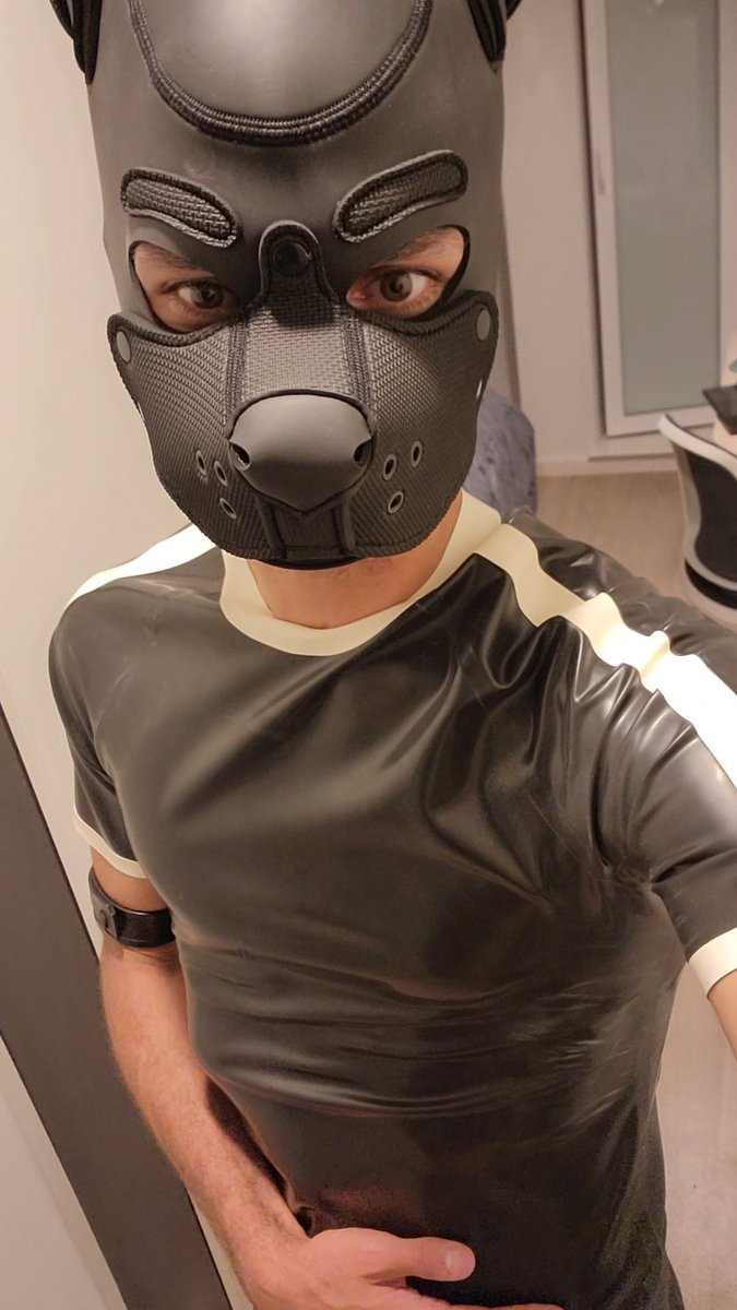 This rubber pup needs an owner, any takers? Very obedient and loyal. #rubber #pup #obedient