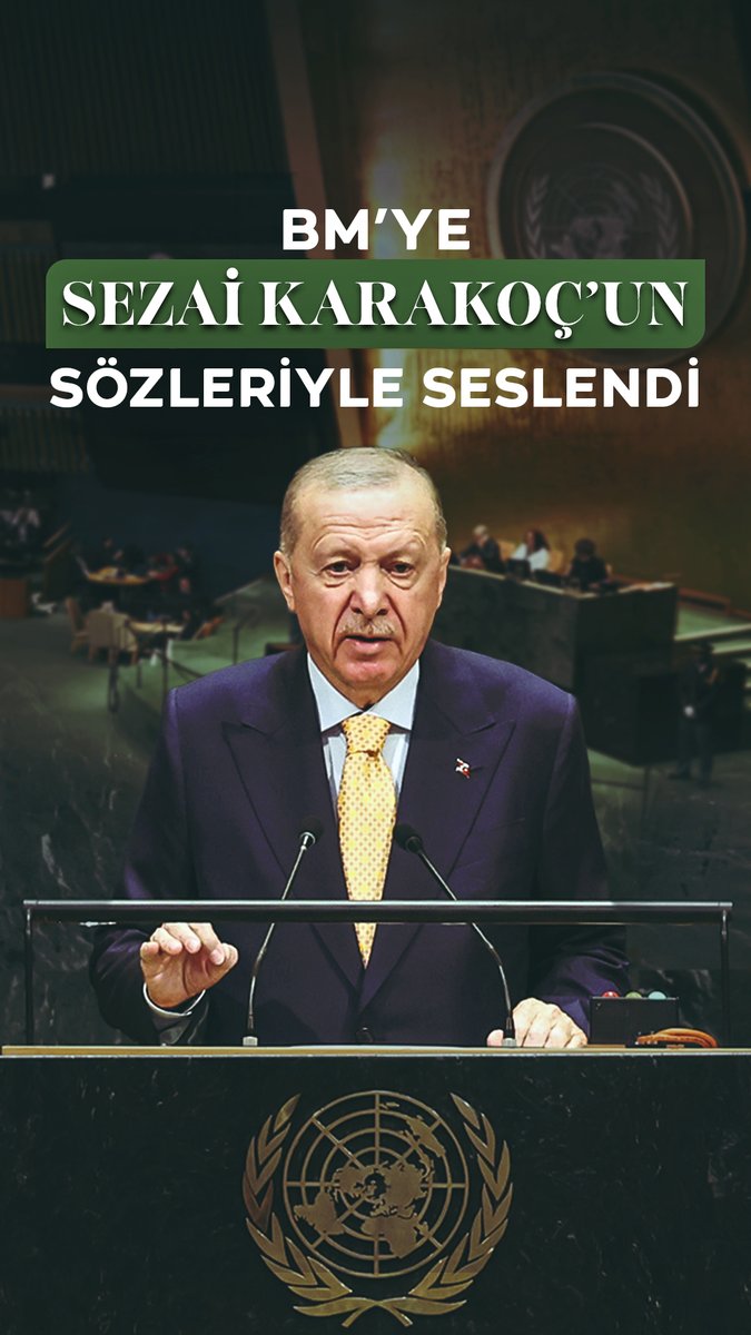 Cumhurbaşkanı Erdoğan BM kürsüsünden Sezai Karakoç’un dizeleriyle seslendi: "Onlar sanıyorlar ki, biz sussak mesele kalmayacak. Halbuki biz sussak, tarih susmayacak. Tarih sussa, hakikat susmayacak... Tarihin azabından kurtulsalar, Allah’ın gazabından kurtulamayacaklar."