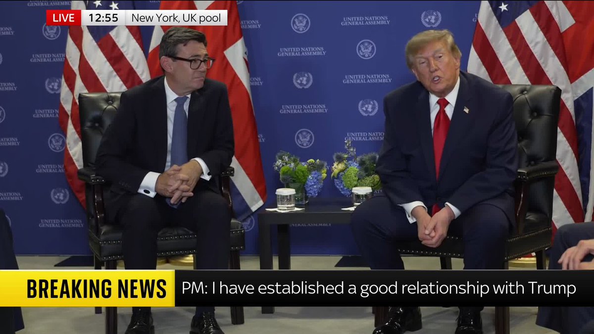"Right now, based on my relationship with your prime minister, Andy, I think we're doing very well." Donald Trump says he thinks US-UK relations are "up" now that Andy Burnham has taken over as PM. Latest: 📺 Sky 501, Virgin 602, Freeview 233 &amp; YouTube
