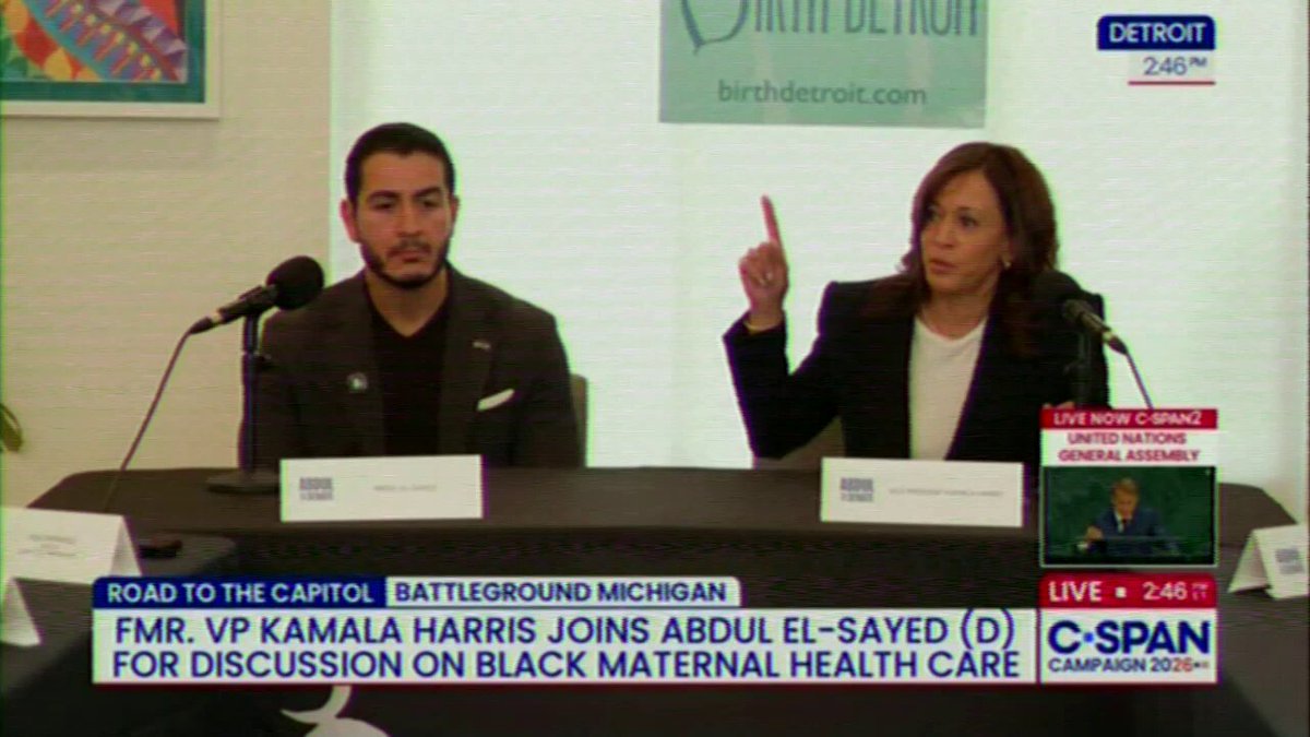 Kamala Harris with El-Sayed: "Here's another fact: The attack on DEI is an attack on maternal care"