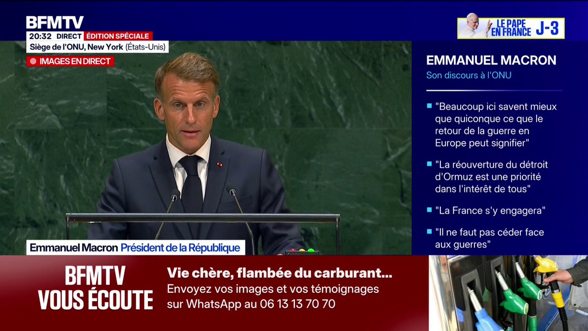 [ 🇫🇷 FRANCE | 🇺🇦 UKRAINE | 🇺🇳 ONU ] 🔸Devant l’Assemblée générale de l’ONU, Emmanuel Macron a promis que la France continuerait d’apporter un « soutien sans faille » aux aspirations « légitimes » du peuple ukrainien à la paix. Macron a réaffirmé l’engagement de Paris en faveur de l’Ukraine dans le contexte de la guerre avec la Russie.