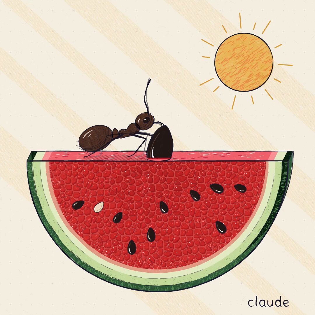 A thread of early explorations with Claude Opus 5.5: A short story about a watermelon created by Kevin Ngo.