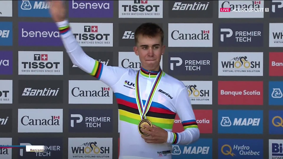 ASÍ SE LUCE UN MAILLOT ARCOÍRIS 🇪🇸🌈 Benjamín Noval hace sonar el himno español por primera vez en estos Campeonatos del Mundo 👏🚴
