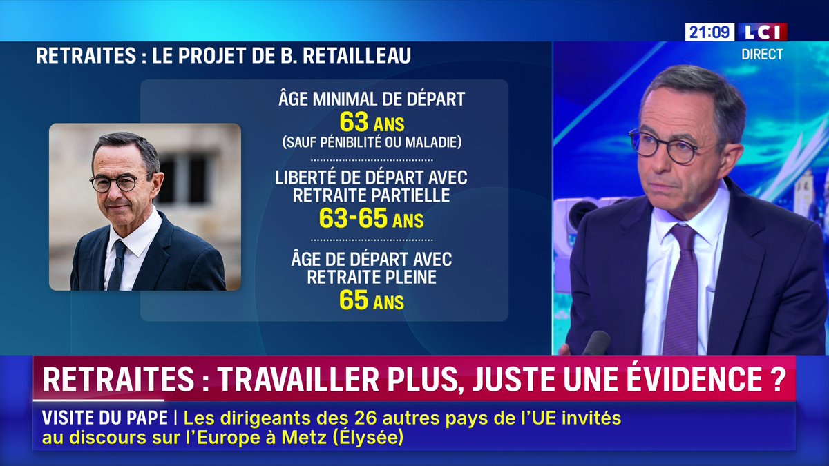 🔴 Bruno Retailleau présente son projet pour les retraites, face à Darius Rochebin sur LCI