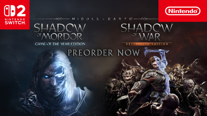 Experience the Middle-earth saga and the Nemesis System now on Nintendo Switch 2! Pre-order Middle-earth: Shadow of Mordor and Middle-earth: Shadow of War to receive 50% off before the game launches on Sept 30: