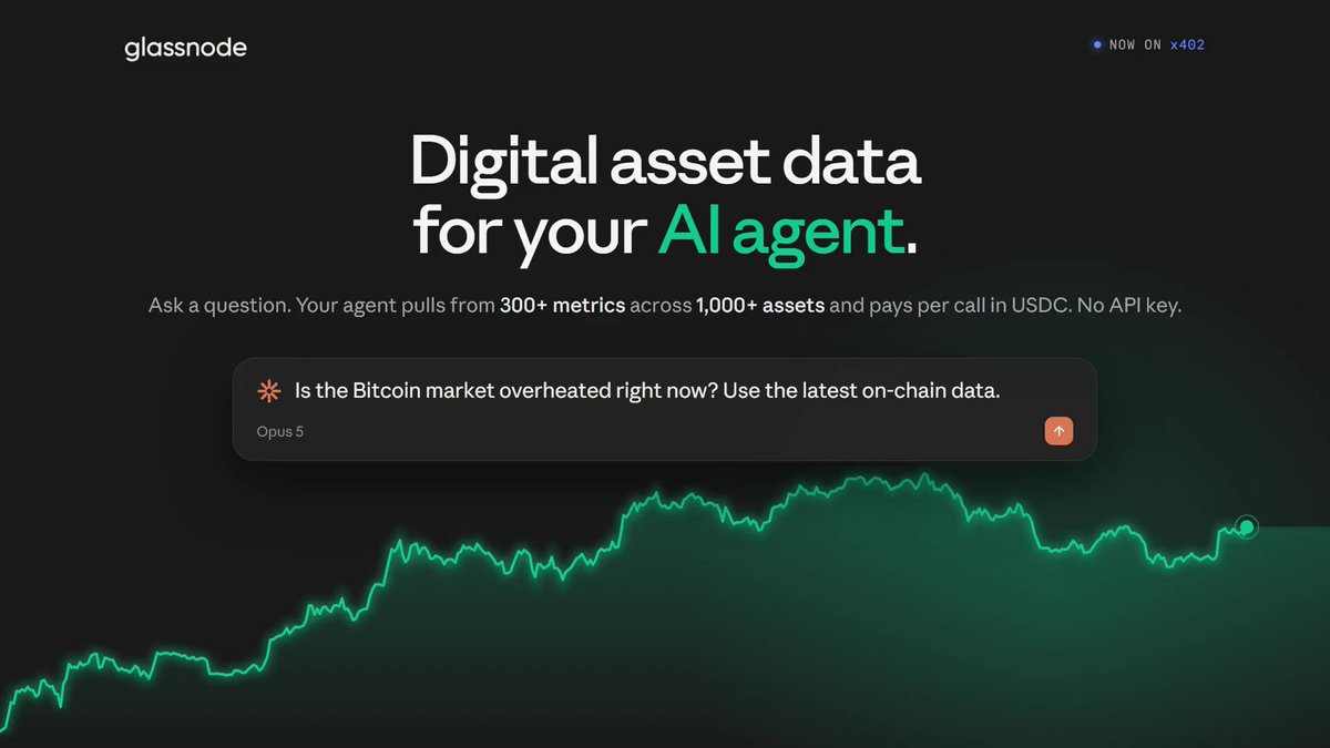 Your AI agent can now buy Glassnode data. x402 pays from your Coinbase 🛡️ balance via Coinbase for Agents, or your USDC wallet. Try : "Use Glassnode data to tell me if the Bitcoin market is overheated"