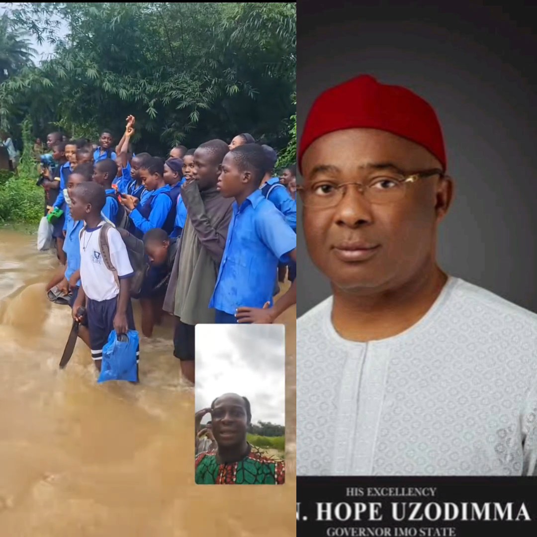 Schoolchildren were reportedly trapped this evening at Acha River in Umueze Ezimba Autonomous Community, Ihitte Uboma LGA, Imo State, while returning from school, following the poor condition of the bridge.