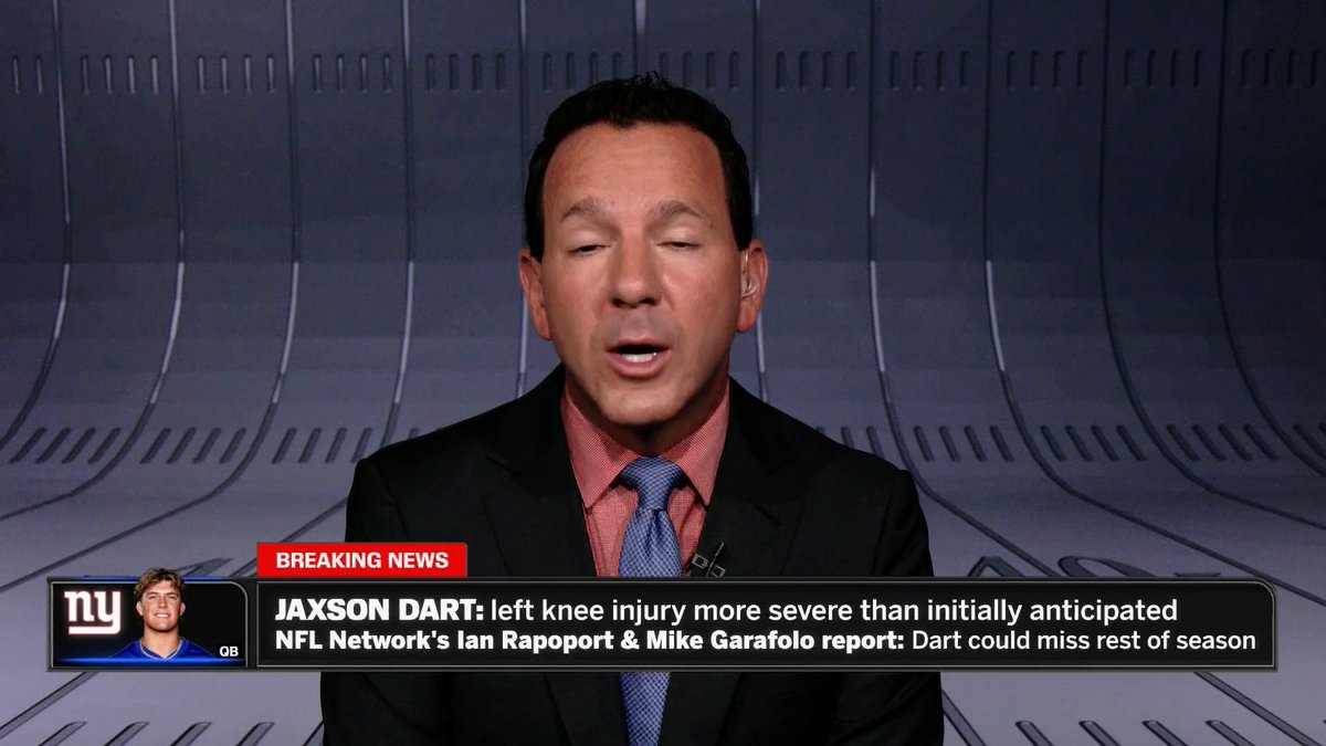 "There's a strong possibility Jaxson Dart is now out for this season." Ian Rapoport provides an update on Jaxson Dart after he suffered a knee injury against the Rams.