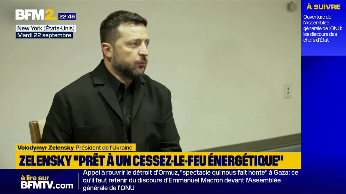 💬"Nous sommes prêts à un cessez-le-feu énergétique" ➡️Volodymyr Zelensky, président de l'Ukraine, a déclaré être prêt à un moratoire sur les frappes contre les sites énergétiques si la Russie en fait de même #BFM2