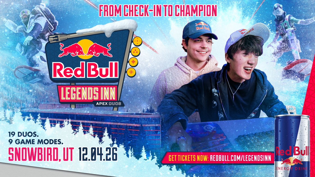 Red Bull Legends Inn is coming to Snowbird, Utah on December 4! 🏔️ iiTzTimmy and Falcons ImperialHal are inviting the top 19 Apex Legends duos to The Cliff Lodge to compete in a tournament unlike any other. 🔗: