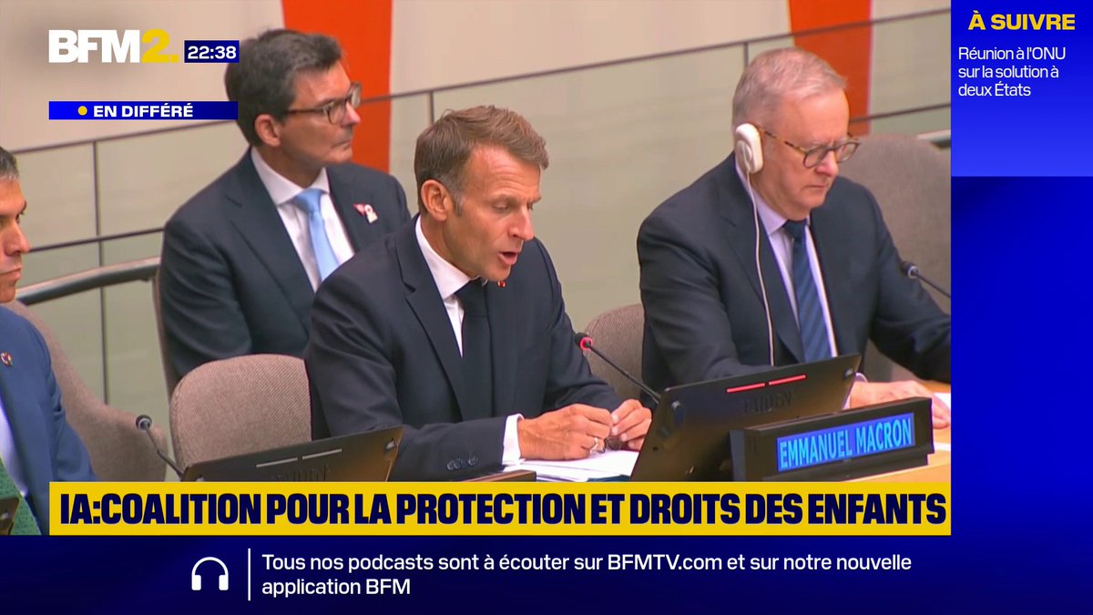 IA: Emmanuel Macron veut "bâtir une gouvernance de l'intelligence artificielle fondée sur les droits de l'enfant", a déclaré le président de la République au lancement officiel de la Coalition pour les droits des enfants à l'ère de l'IA #BFM2