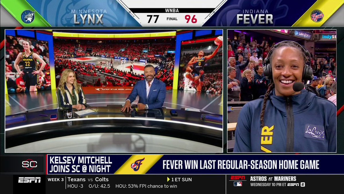 "I want to be able to do the best I can, and play the best I can, but ultimately it's about making sure we win too." Kelsey Mitchell joins SportsCenter after extending her 20-point game streak to 27 games in the win vs. the Lynx 🔥