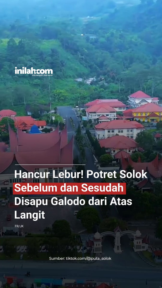 Potret dari udara memperlihatkan perubahan drastis kawasan Arosuka, Kabupaten Solok, setelah diterjang galodo pada Senin (21/9/2026) malam. Kawasan yang sebelumnya hijau dan asri kini dipenuhi lumpur, batu, kayu, serta material lain yang terbawa banjir bandang. Sejumlah bangunan dan akses jalan ikut terdampak akibat terjangan galodo. - Selengkapnya kunjungi website dengan klik link di bio atau download aplikasi di AppStore dan Google Play Store. #InilahNews #Galodo #Solok #Inilahcom