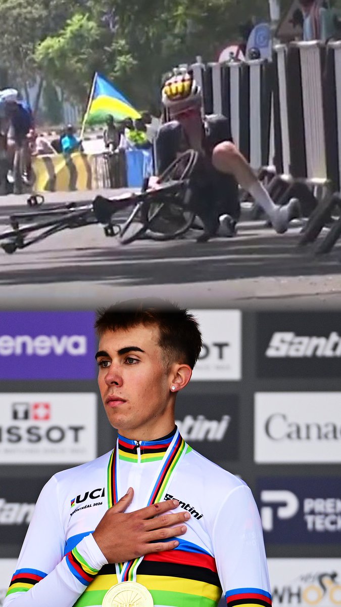 🌈🥇 𝑬́𝒓𝒂𝒔𝒆 𝒖𝒏 𝒂𝒓𝒄𝒐𝒊́𝒓𝒊𝒔 𝒑𝒓𝒐𝒎𝒆𝒕𝒊𝒅𝒐. 🫂 De la caída en la prueba júnior de ruta al oro en la contrarreloj individual: Benjamín Noval se desquita en Montreal de aquella caída en Kigali #Montréal2026 #LaCasadelCiclismo