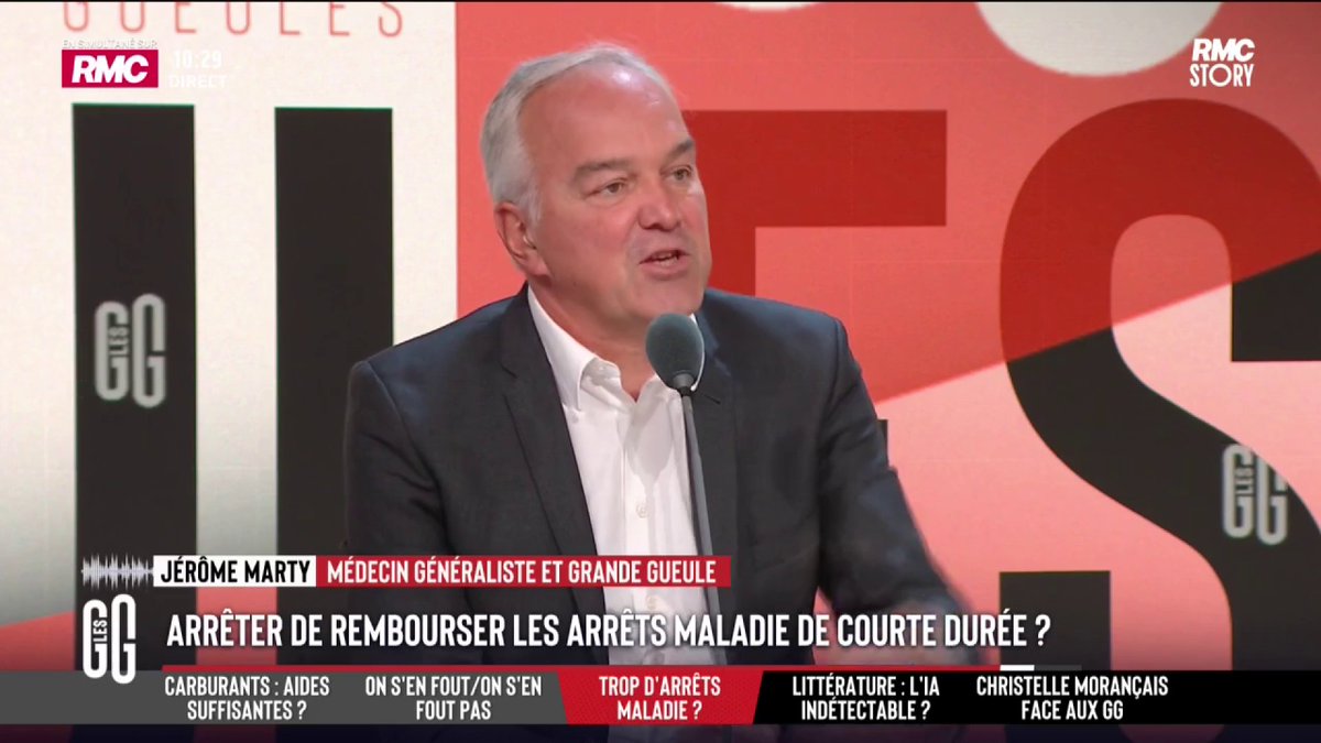 🗣️ Olivier Truchot : "En quoi un conflit avec son employeur doit aboutir à un arrêt maladie ?" 🗣️ Dr Jérôme Marty : "Quand il y a du mauvais management. Les anciens résistaient, là où les jeunes le sont moins. Ça ne veut pas dire qu'ils ne sont pas malades !" 🗣️ Mourad Boudjellal : "T'es déconnecté ! Les gens peuvent simuler !" #GGRMC