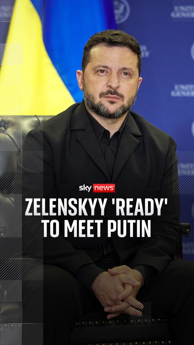 Ukraine's Volodymyr Zelenskyy has said he is ready to meet Russia's Vladimir Putin with a view to ending the war in Ukraine and called on Donald Trump to organise a trilateral meeting. Sky's Mark Stone spoke to President Zelenskyy at the UN General Assembly ⬇️