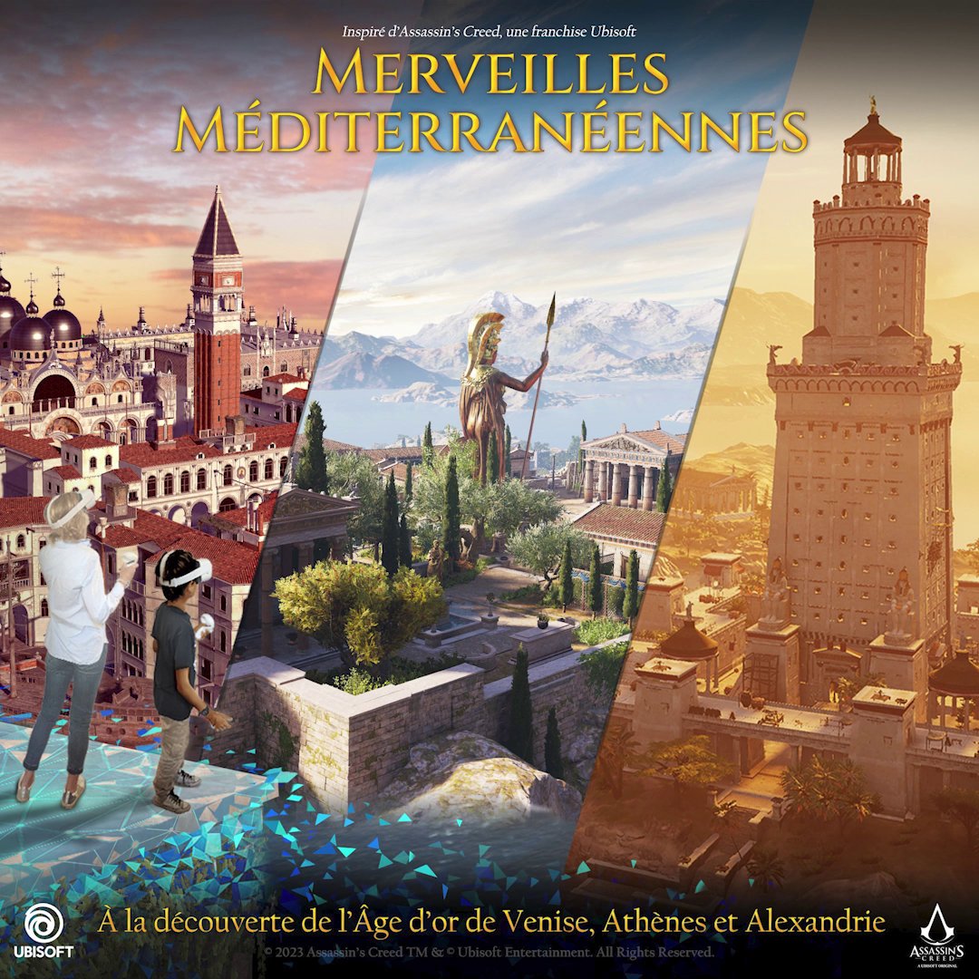 Et si Athènes, Alexandrie et Venise reprenaient vie sous vos yeux grâce à la VR ? 🏛️✨ Découvrez Merveilles Méditerranéennes, une expérience en réalité virtuelle gratuite issue des mondes d’Assassin’s Creed ! 🥽 📍 Festival Art Explora, Le Havre, du 2 au 11 octobre.