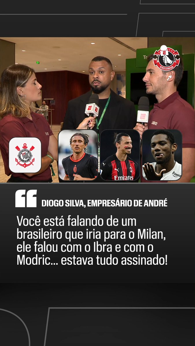 "Você está falando de um brasileiro que iria para o Milan, ele falou com o Ibrahimovic, com o Modric... Estava tudo assinado. Faltava só a assinatura do presidente (do Corinthians), uma assinatura de 3 segundos no DocuSign, e o presidente optou por não assinar. Mas o André está tranquilo." "Valor do jogador é aquilo que tem na mesa, não é aquilo que você acha." 🎙️ Diogo Silva, empresário do volante André, do Corinthians. 🎥 ESPN Brasil | SportsCenter Brasil