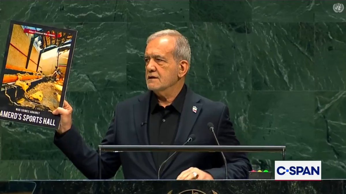 Iranian President Pezeshkian shows photos and accuses U.S. and Israel of bombing children and U.S. delegation walks out: "You see these children? These children perished under bombs with weapons used by the United States and Israel."