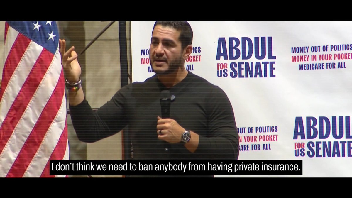 Last night, Abdul El-Sayed said "I don’t think we need to ban anybody from having private insurance." El-Sayed has spent years calling for a ban on private insurance and said Medicare for All "eliminates your private plan" ROLL THE TAPE