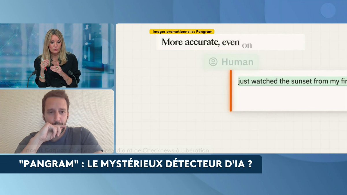 🔴 🗣️ Polémique : le détecteur d'IA Pangram est-il vraiment fiable ? "Les faux positifs, c'est-à-dire les textes qui seraient à tort indiqués comme de l'IA alors qu'ils n'en sont pas, sont extrêmement rares", indique Vincent Coquaz, journaliste à Libération. #AvantLe20h #canal16