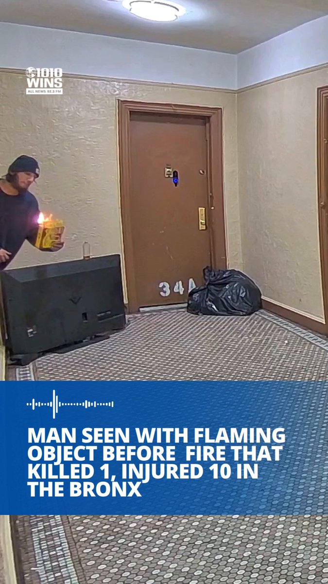 🚨 Man seen with flaming object before fire that killed 1, injured 10 in the Bronx 🎤 Mary-Lyn Buckley 📸 Mary-Lyn Buckley, Ring footage provided to 1010 WINS
