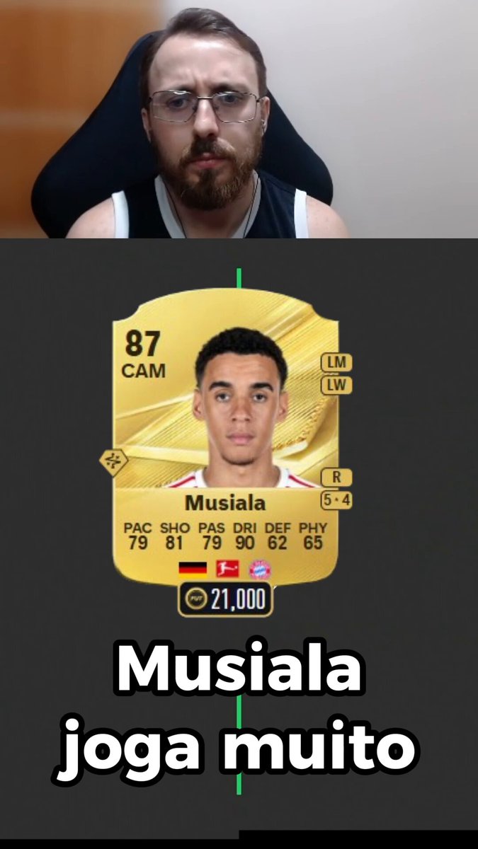 Todo começo de EAFC a gente tem nossa carta favorita. E a minha é o Musiala. Jogador barato, divertido, com 5 de fintas e que faz a diferença jogando de MEI. E o seu jogador favorito até agora, quem é? Aqui, estou na metade da quarta divisão. Os jogos já estão apertados e mesmo assim, o Musiala segue rendendo muito bem.
