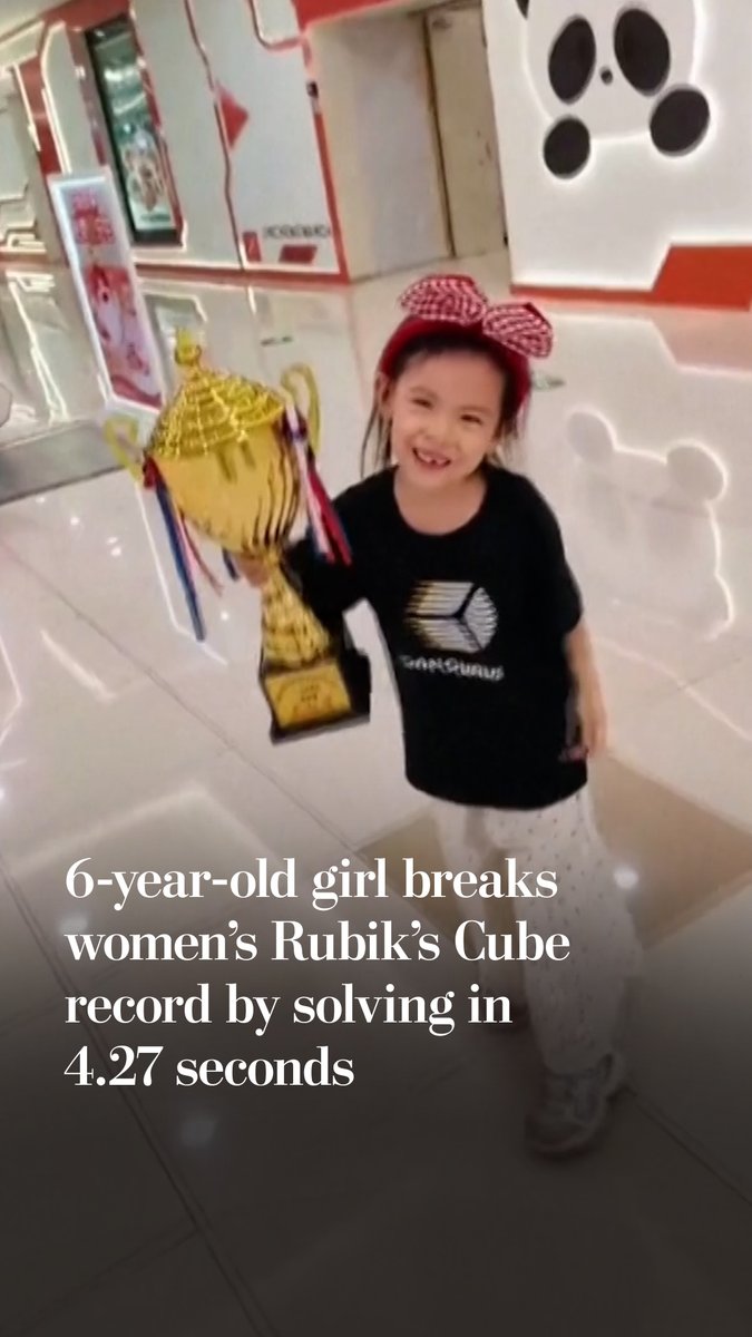 Six-year-old Lian Yunzhi broke the women’s 3x3x3 Rubik’s Cube world record twice in three days, recording an average solve time of 4.27 seconds. Lian is now the first female speedcuber to record an official average below 4.5 seconds.
