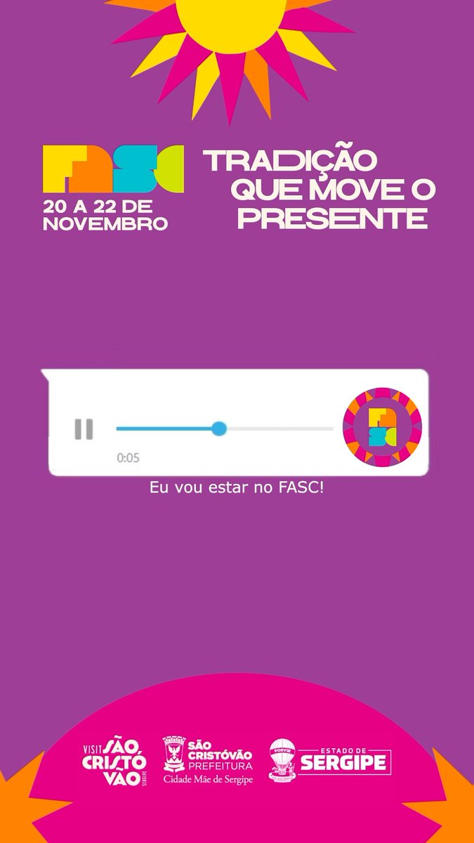 Só vou postar isso e sair. Alguém sabe quem mandou esse áudio no Zap do FASC? Quero ver quem acerta 💅🏾 ✨ 𝗙𝗔𝗦𝗖 𝟮𝟬𝟮𝟲 | 𝟮𝟬, 𝟮𝟭 𝗲 𝟮𝟮 𝗱𝗲 𝗻𝗼𝘃𝗲𝗺𝗯𝗿𝗼 ✨ #FASC2026 #TradiçãoQueMoveOPresente #FestivalDeArtesDeSãoCristóvão #Cultura #SãoCristóvão