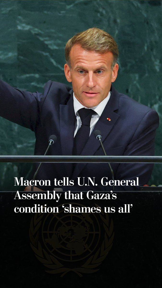 In a speech to world leaders at the United Nations General Assembly, French President Emmanuel Macron dismissed peace efforts in Gaza, saying that a humanitarian corridor has not been opened, which is "a spectacle that should shame everybody."