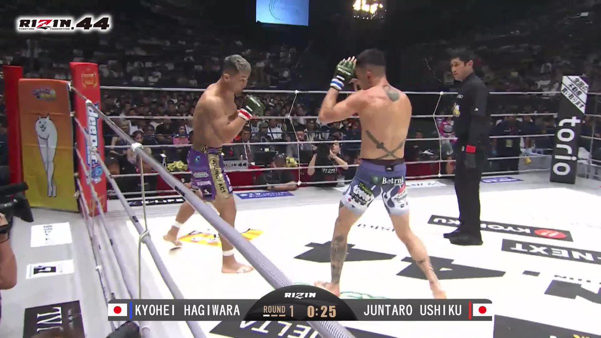3年前の今日⏳️ #RIZIN44 萩原京平の胴回し回転蹴りに対して、牛久絢太郎が『パァ』👋