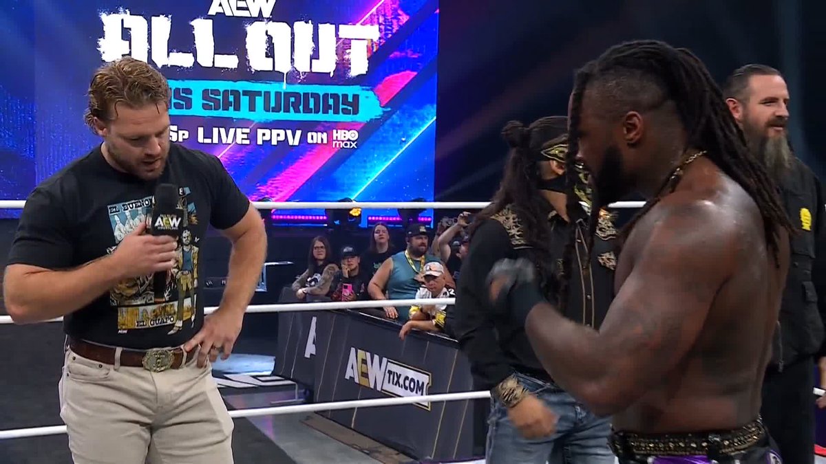 Hangman and Brodido are here to congratulate their opponents at #AEWAllOut, Swerve and The New Level! But tensions start to simmer quickly ... Watch #AEWDynamite LIVE on TBS &amp; HBO Max