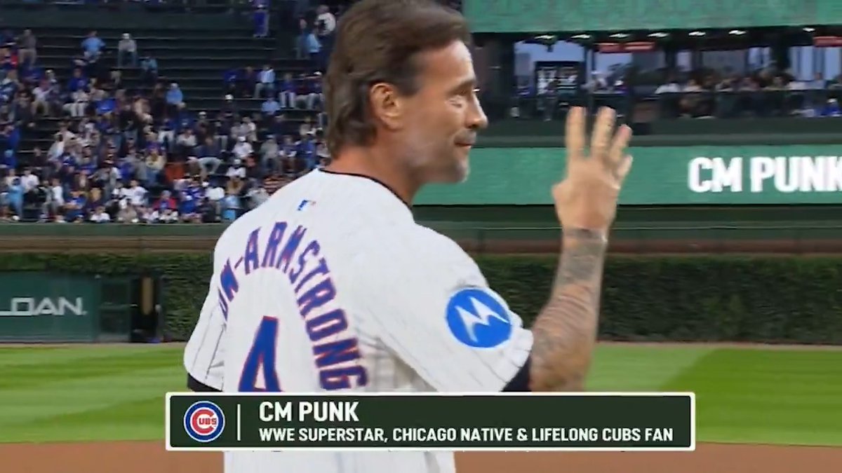 CM Punk wore a PCA jersey for his first pitch at Wrigley Field tonight 😤