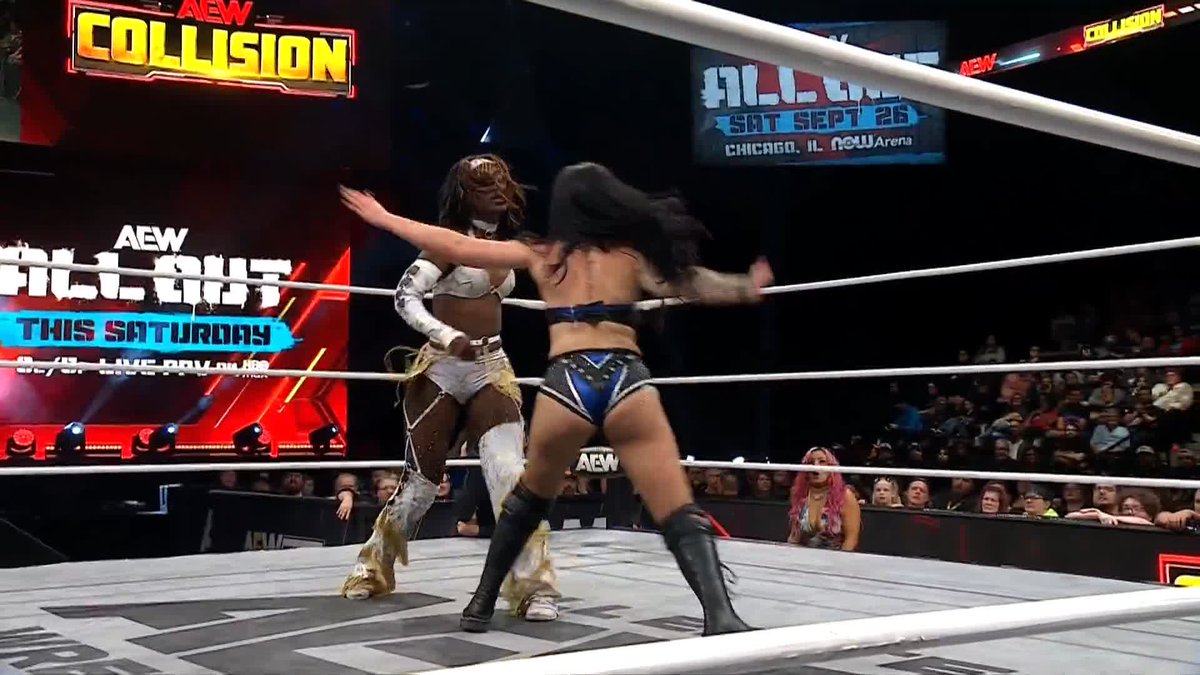 That might have been a mistake from @SkyeByee! Queen Aminata クィーンアミナタ gets the win! Watch #AEWCollision LIVE on TBS & HBO Max