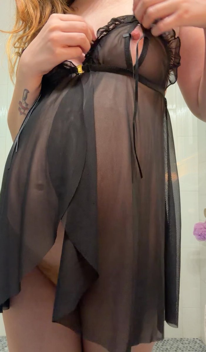 mommy got this new dress for you to have easy access to my milky tits baby, do you like it? #nsfw #mommykink #breedingkink #redhead #pregnant #amateur #lingerie