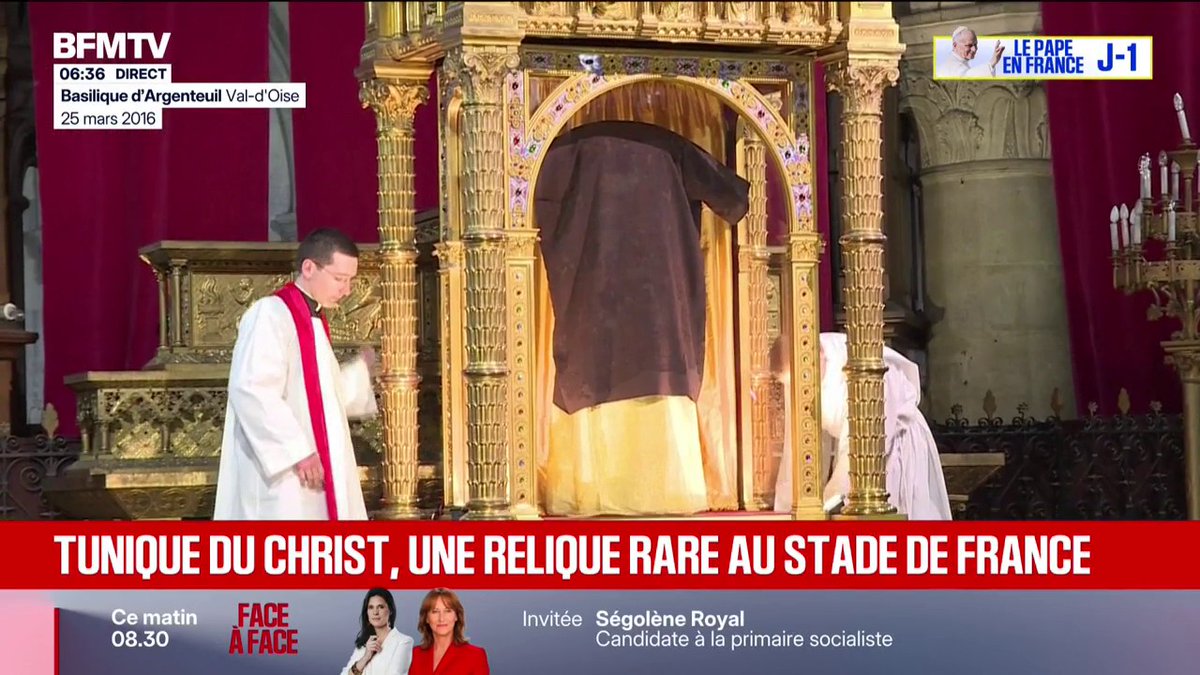 La tunique du Christ, conservée à Argenteuil, va être exposée au Stade de France lors de la visite du pape