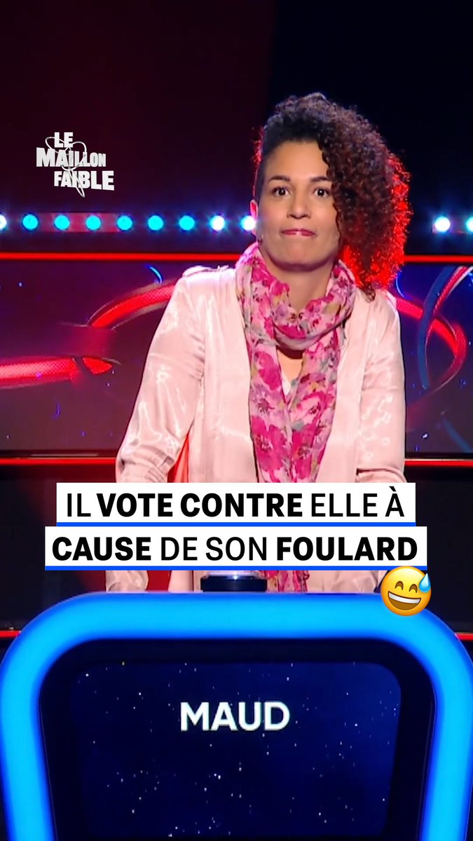 "Maud, parce que ton foulard est un fashion faux pas" Les arguments des candidats sont parfois… surprenants 😅 #LeMaillonFaible, tous les samedis à 18:40 sur M6 et en streaming sur M6+