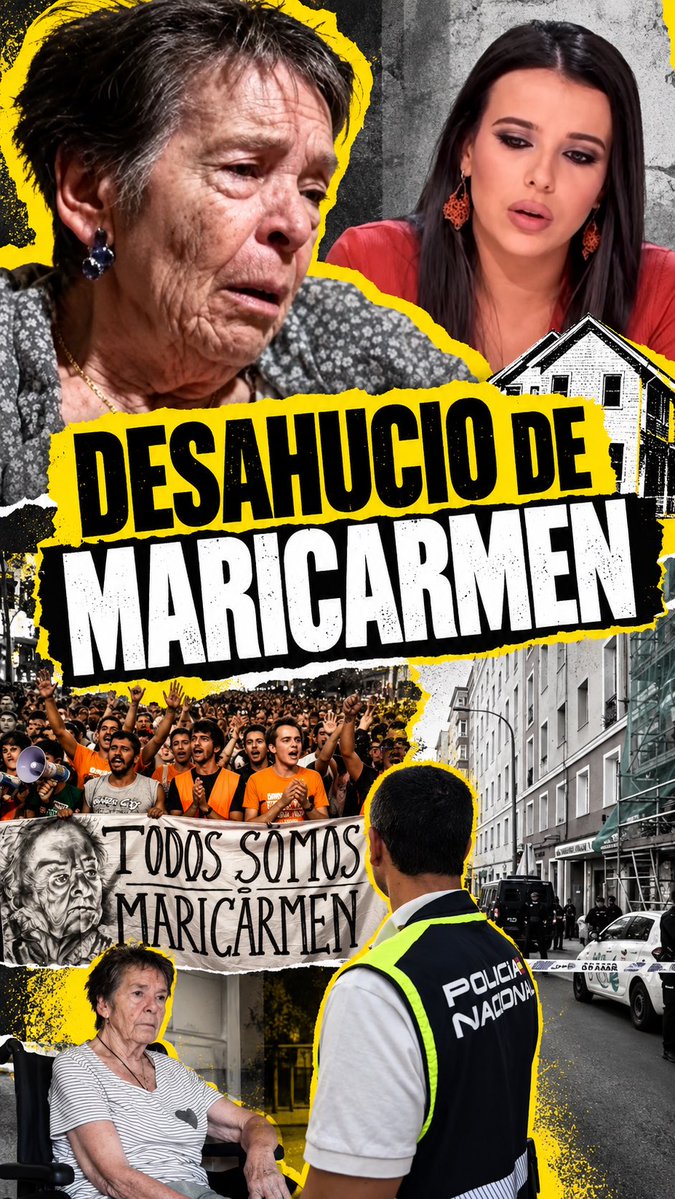 Maricarmen ya ha sido desahuciada. Todas las administraciones han fallado a una mujer de 87 años y al resto de ciudadanos. Es ilegal que una persona que NO DEBE UN MALDITO EURO duerma en la calle. Es el momento de intervenir el mercado y perseguir a cada especulador.